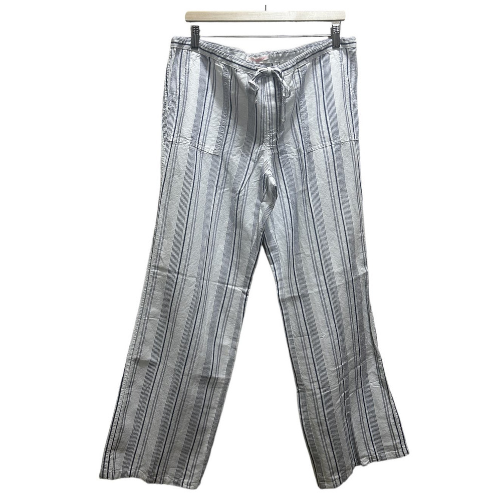 Victoria's Secret Striped Pants 12 Blue Wide Leg Flax Cotton Lounge Lagenlook